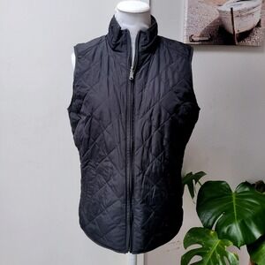 Lauren Ralph Lauren Quilted‎ Vest Large Black Brown Plaid Sleeveless Reversible